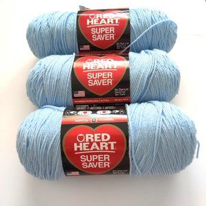 Lot of 3 Skeins Red Heart Yarn Super Saver Light Blue